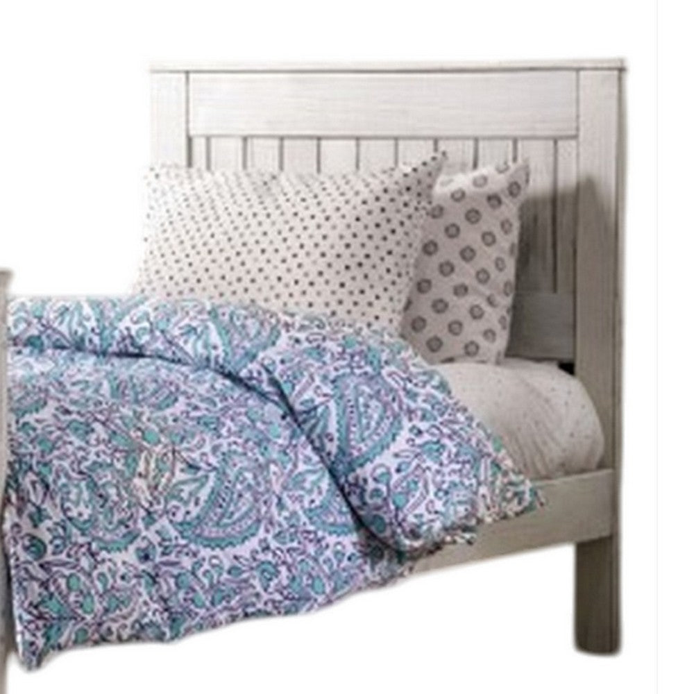 Benjara Waly Queen Bed, Farmhouse Plank Design, Classic White Solid Pine Wood