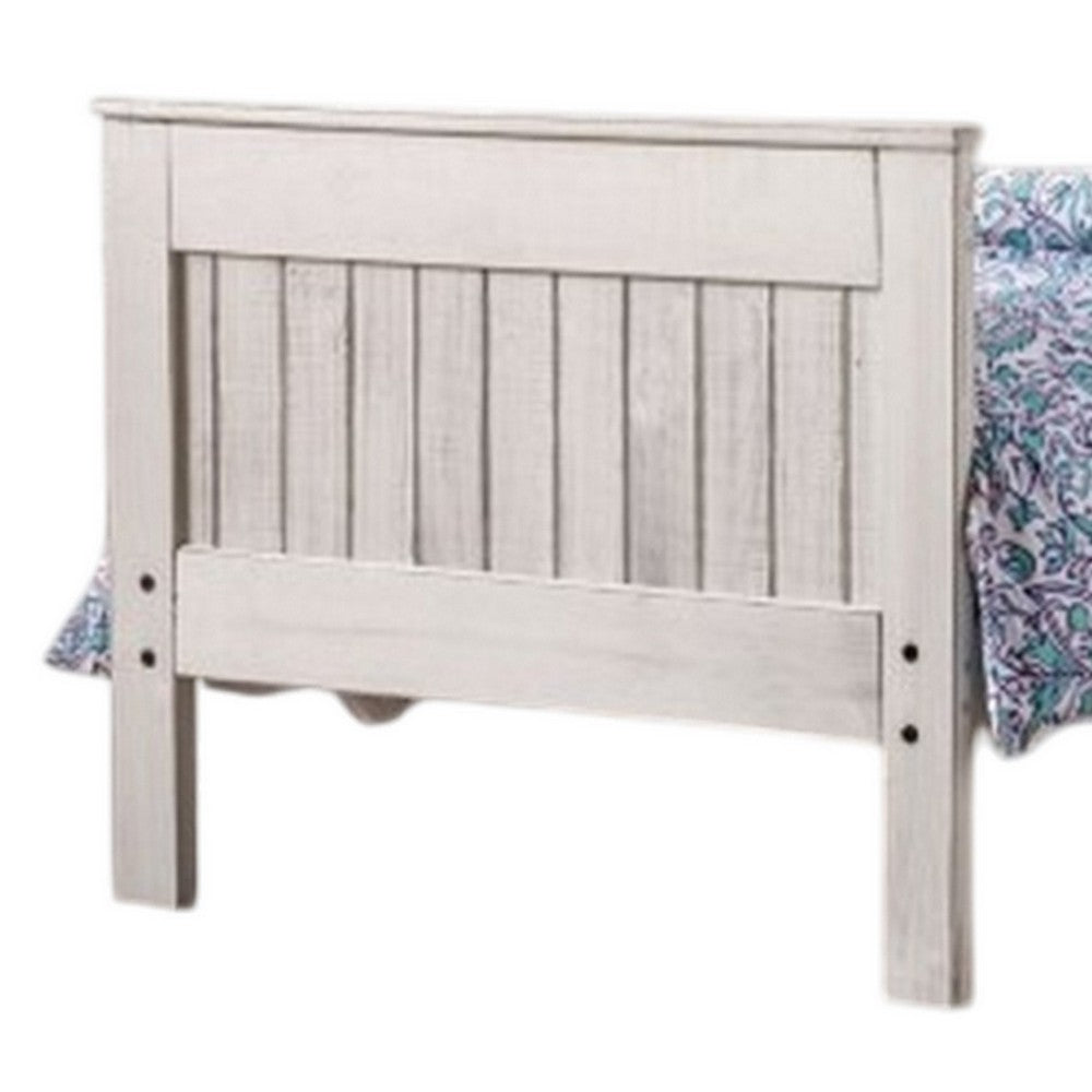 Benjara Waly Queen Bed, Farmhouse Plank Design, Classic White Solid Pine Wood