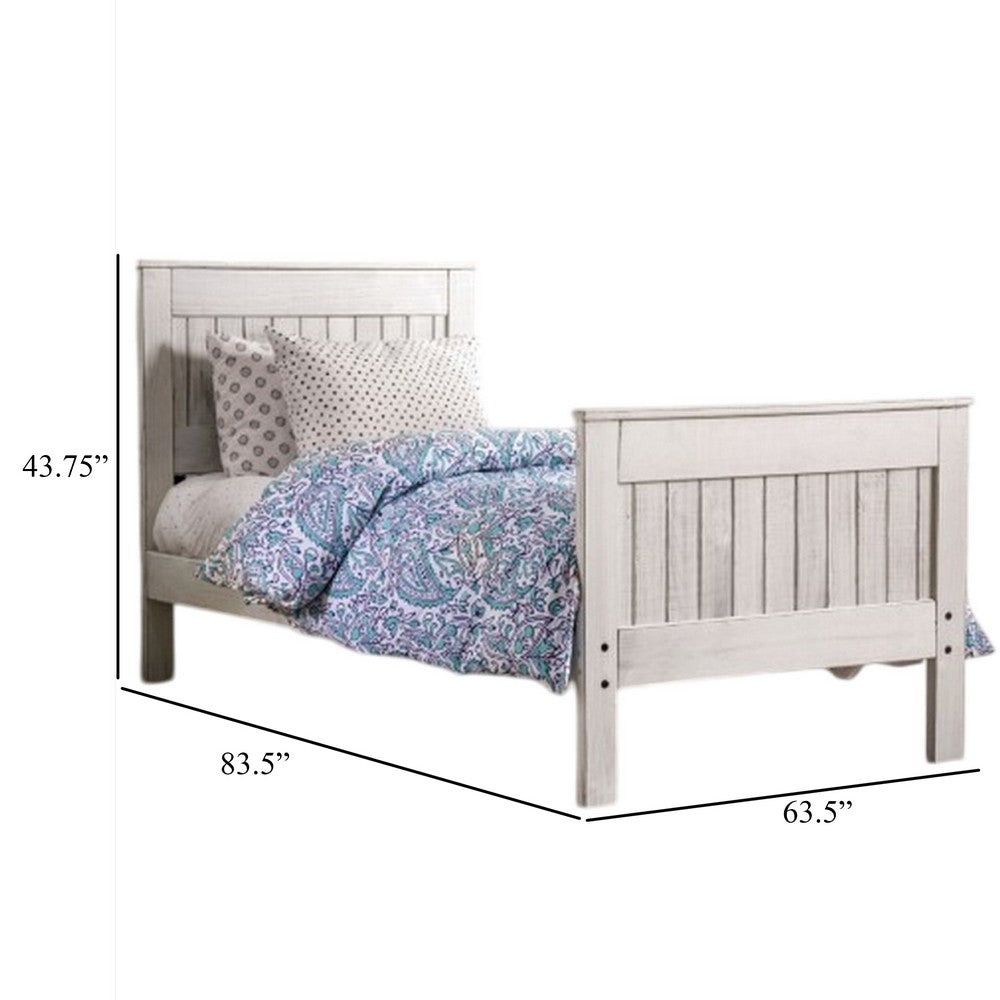 Benjara Waly Queen Bed, Farmhouse Plank Design, Classic White Solid Pine Wood