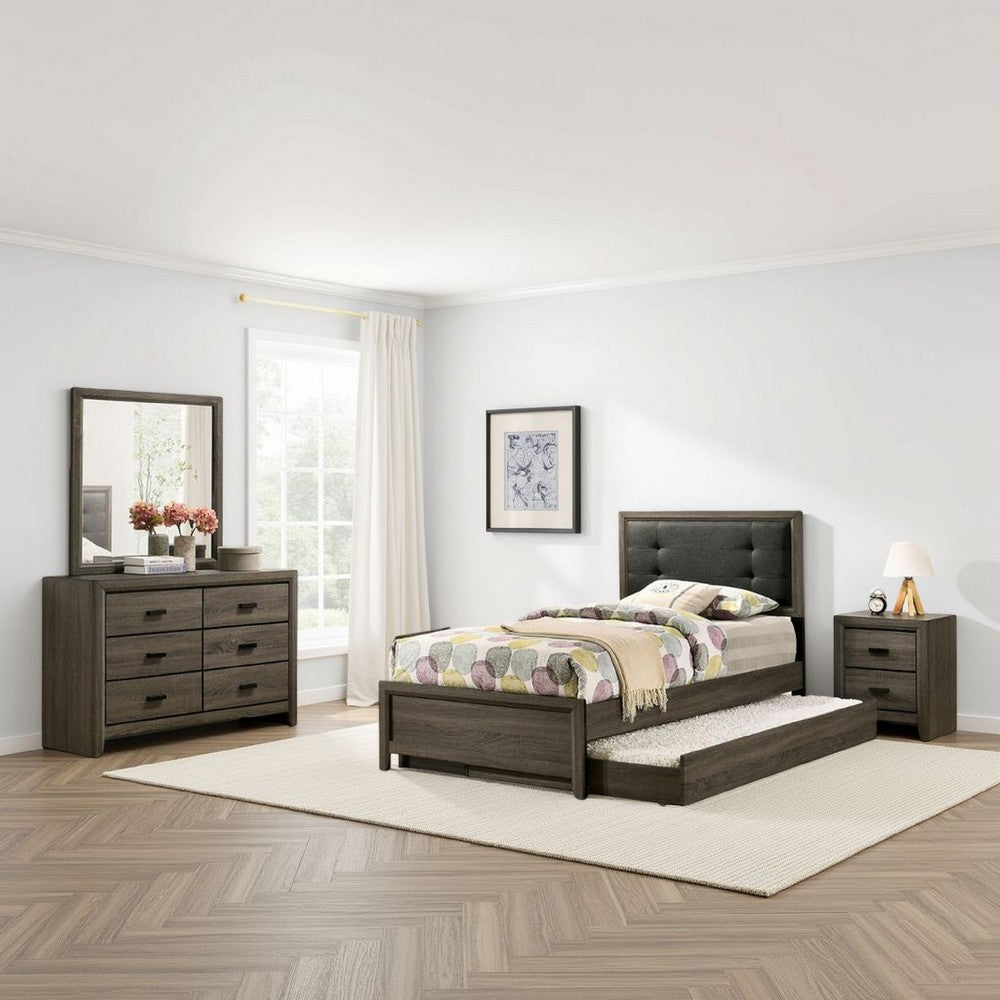 Benjara Meli 4pc Full Size Bedroom Set, Upholstered, Dresser, Gray Solid Wood