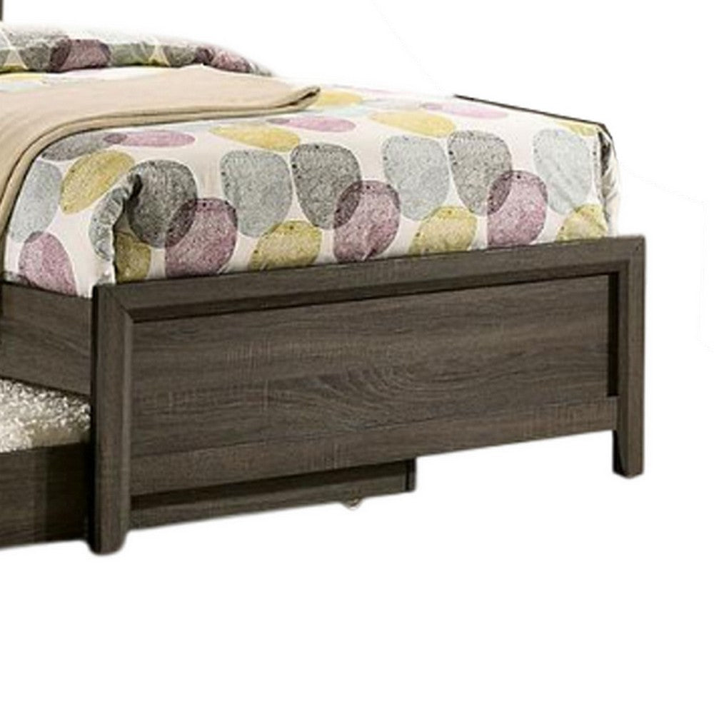 Benjara Meli Full Size Bed, Tufted Fabric Upholstery, Dark Gray Solid Wood