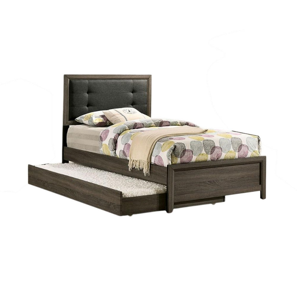 Benjara Meli 4pc Twin Size Bed Set with Dresser, Dark Gray Solid Wood Frame