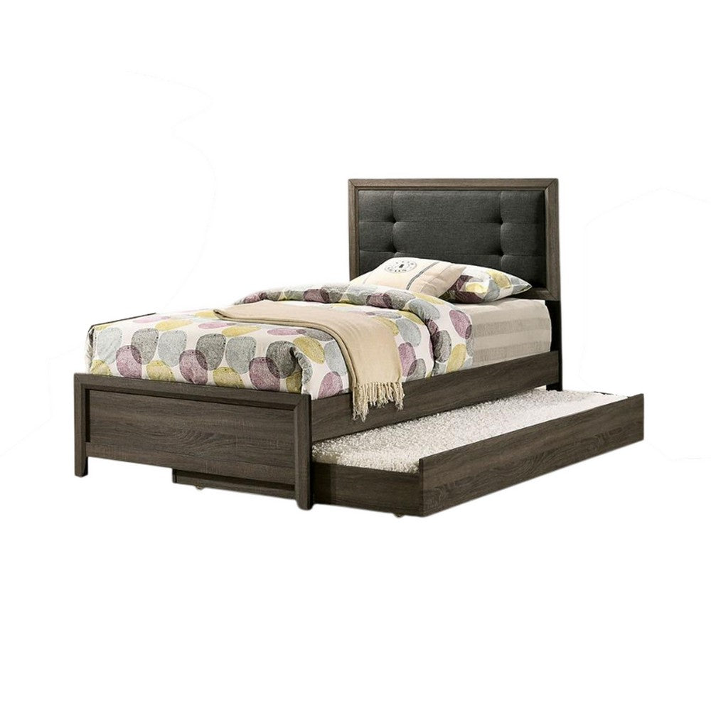 Benjara Meli 4pc Twin Size Bed Set with Dresser, Dark Gray Solid Wood Frame