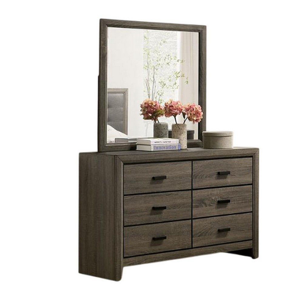 Benjara Meli 4pc Twin Size Bed Set with Dresser, Dark Gray Solid Wood Frame