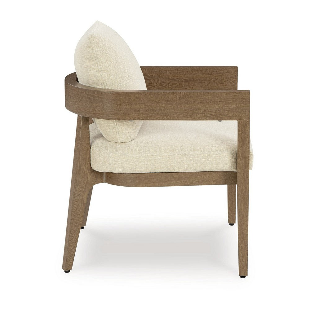Benjara Baily Outdoor Armchair Set of 2, Cream White Fabric, Brown Metal