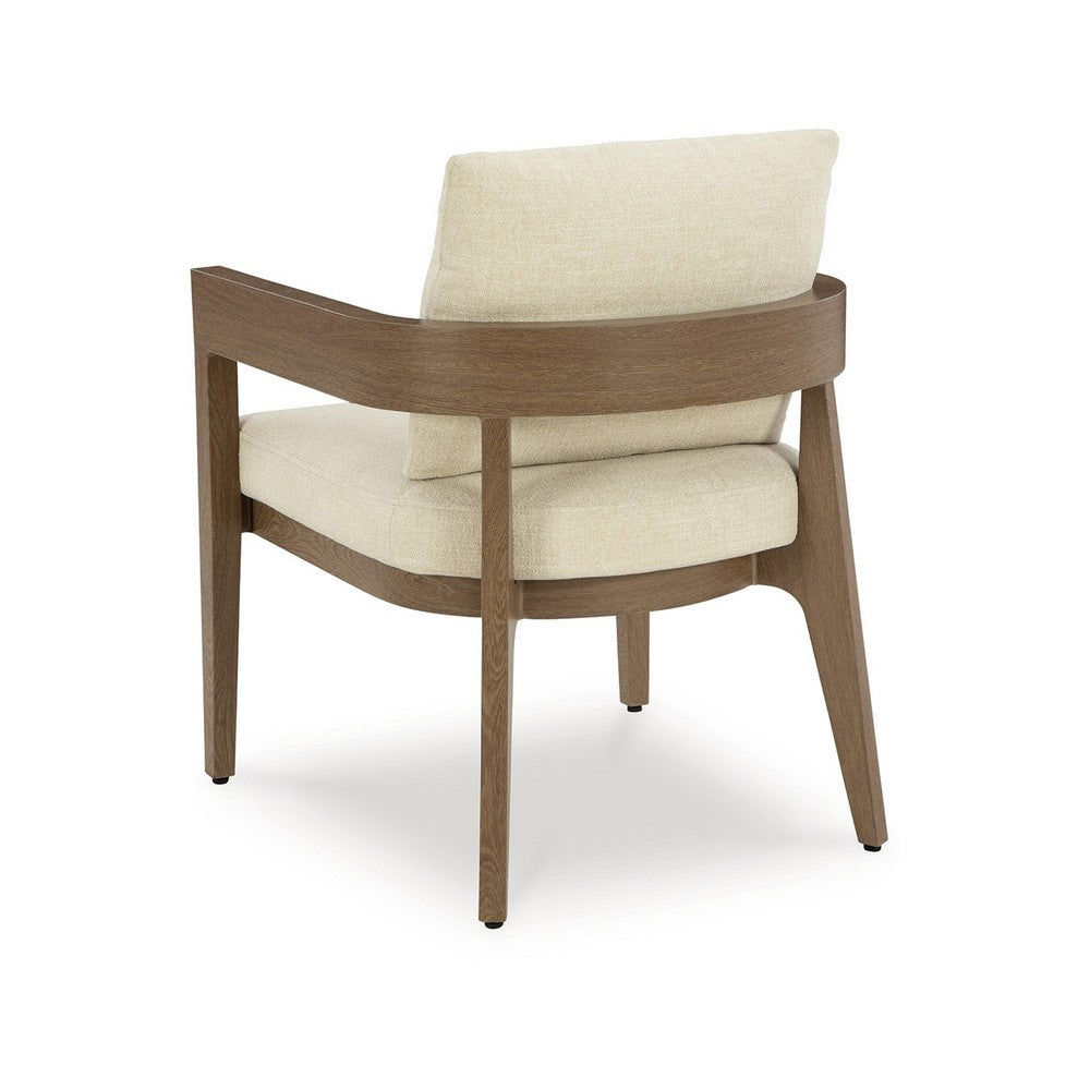 Benjara Baily Outdoor Armchair Set of 2, Cream White Fabric, Brown Metal
