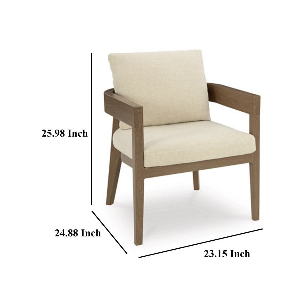 Benjara Baily Outdoor Armchair Set of 2, Cream White Fabric, Brown Metal
