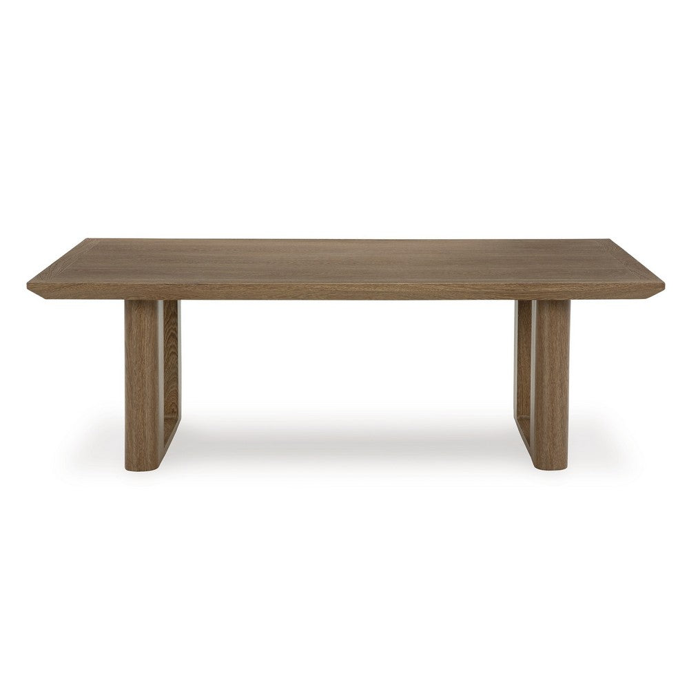 Benjara Baily Outdoor Cocktail Coffee Table, 49 Inch Woodlike Brown Metal