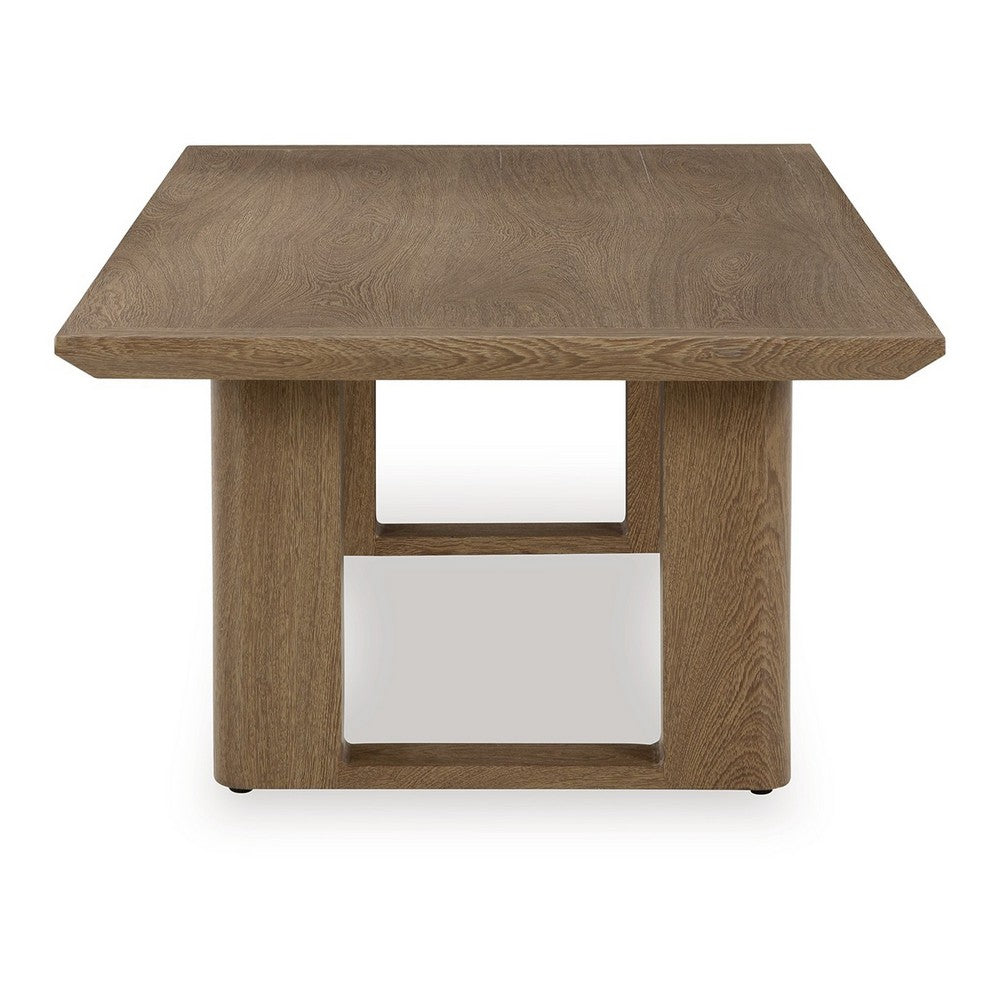 Benjara Baily Outdoor Cocktail Coffee Table, 49 Inch Woodlike Brown Metal