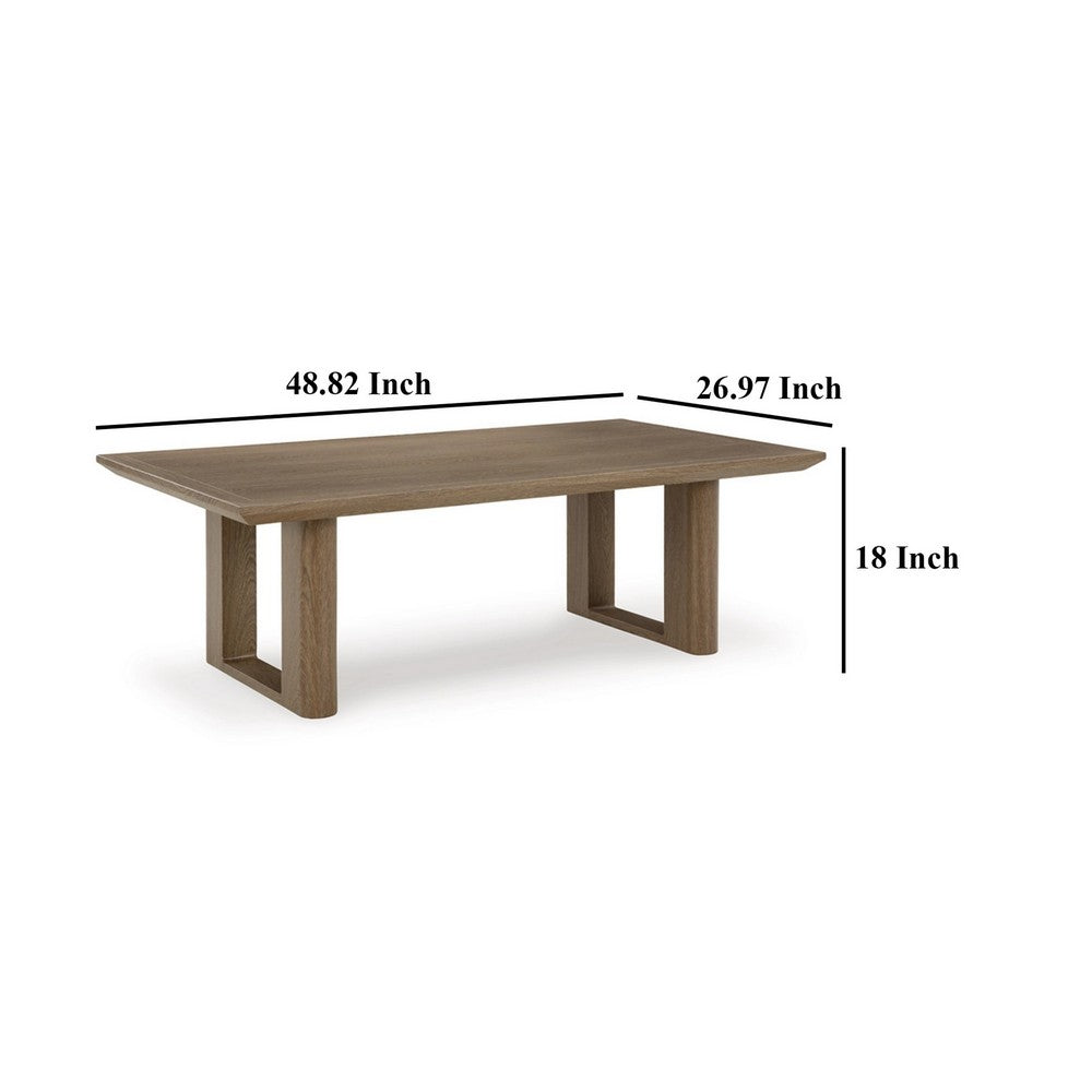 Benjara Baily Outdoor Cocktail Coffee Table, 49 Inch Woodlike Brown Metal