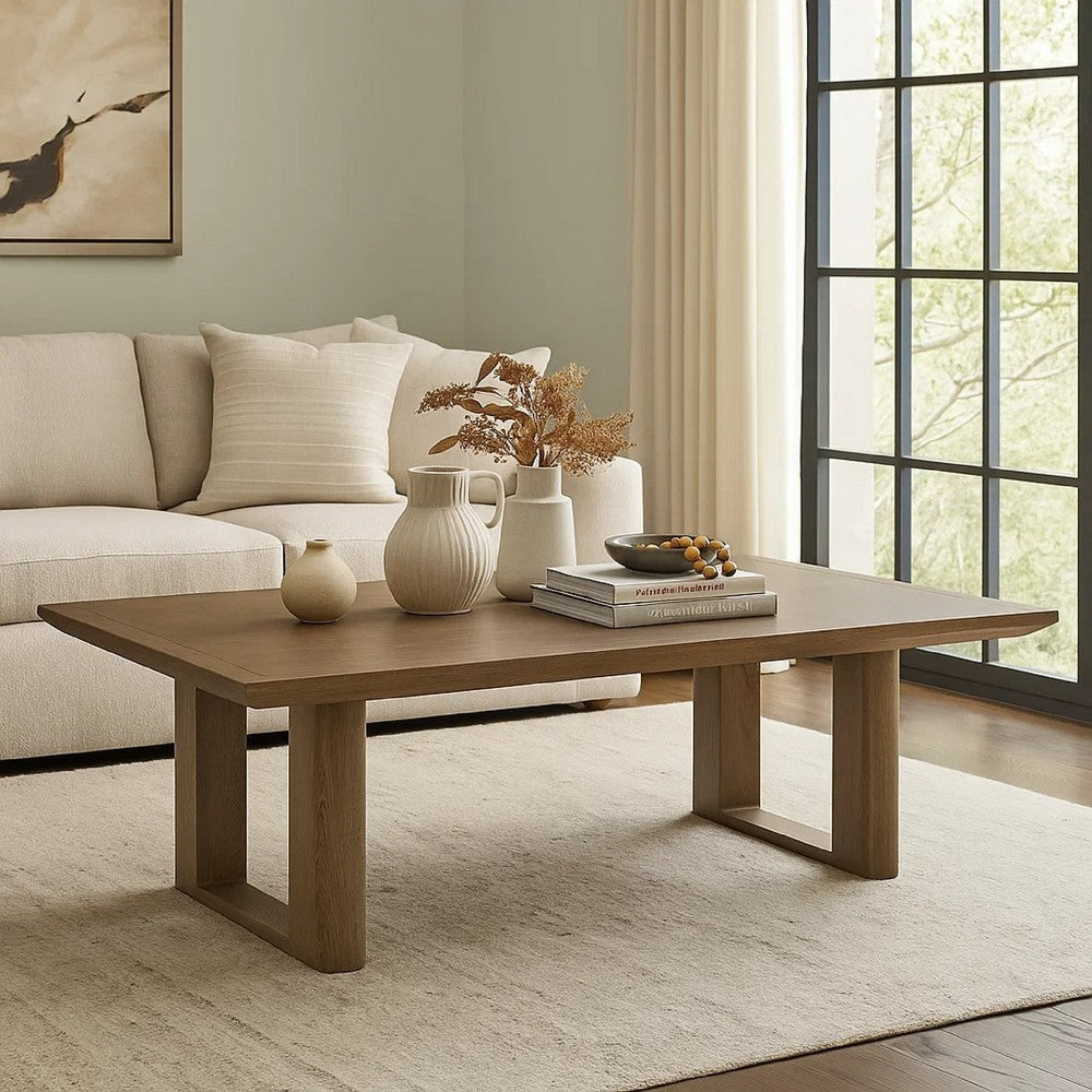 Benjara Baily Outdoor Cocktail Coffee Table, 49 Inch Woodlike Brown Metal