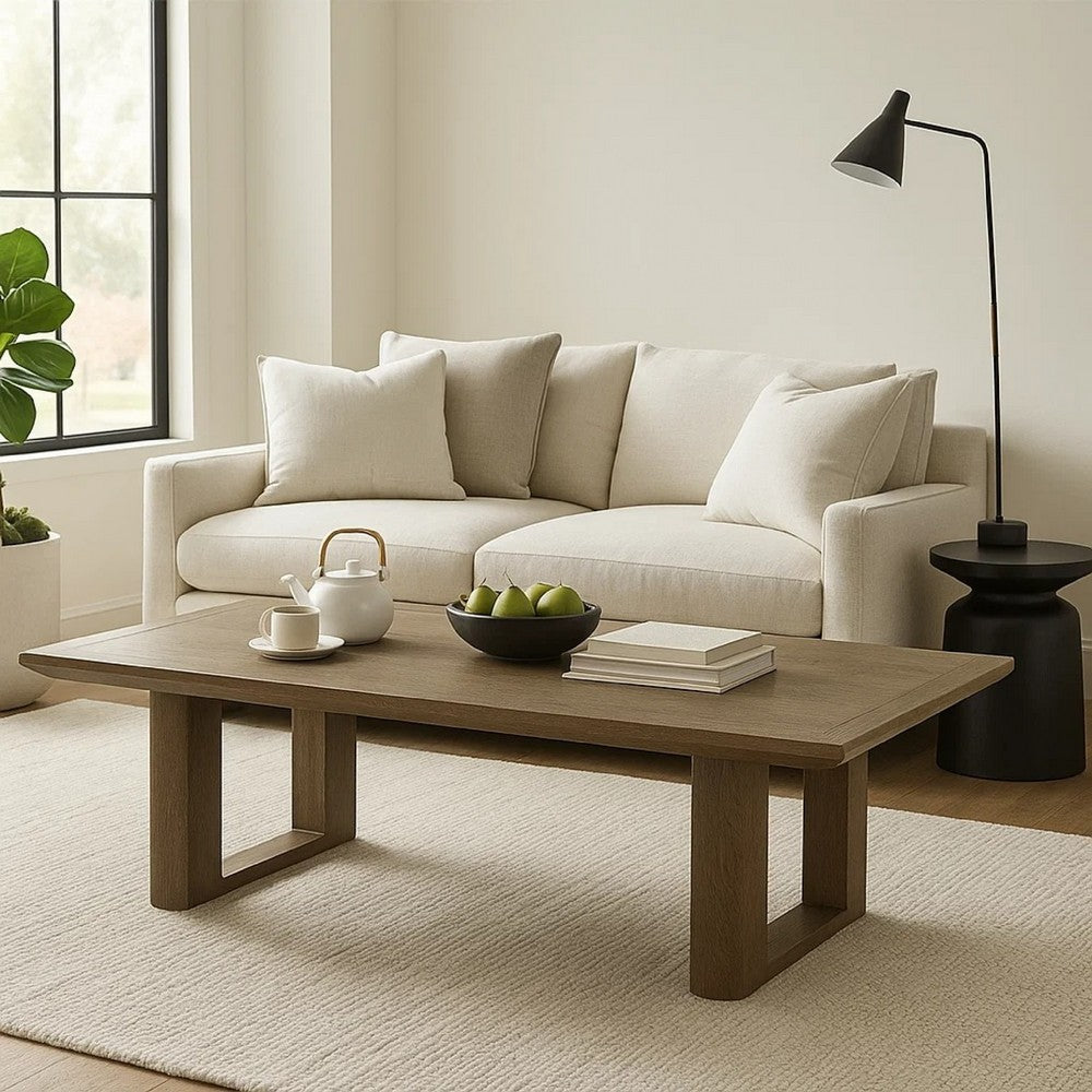 Benjara Baily Outdoor Cocktail Coffee Table, 49 Inch Woodlike Brown Metal