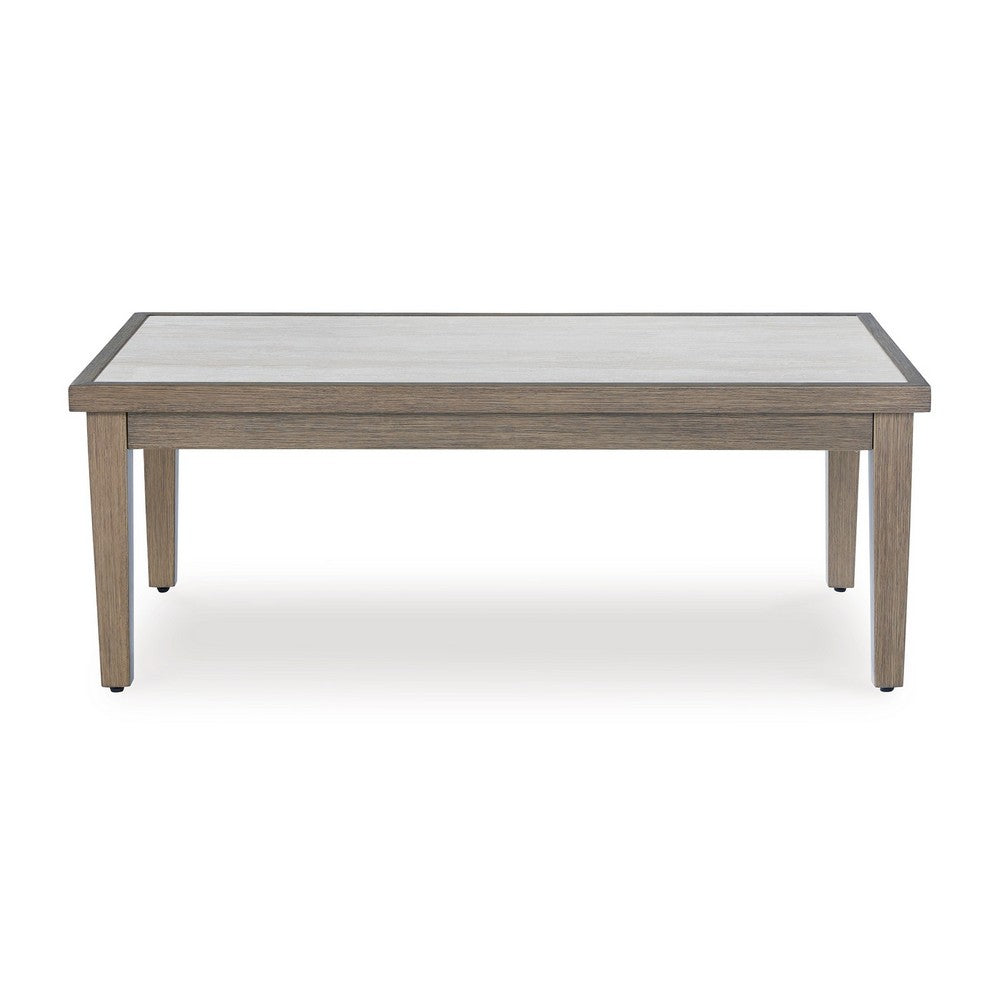 Benjara Inaya Outdoor Coffee Table, Brown, Beige Sintered Stone Top, 49 Inch