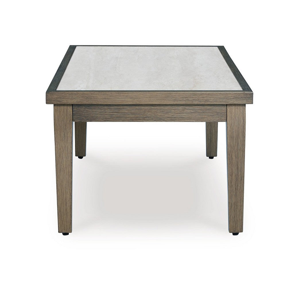 Benjara Inaya Outdoor Coffee Table, Brown, Beige Sintered Stone Top, 49 Inch