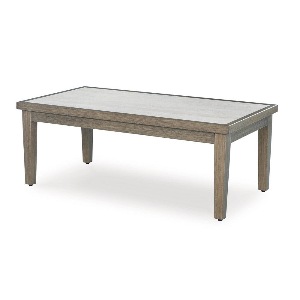 Benjara Inaya Outdoor Coffee Table, Brown, Beige Sintered Stone Top, 49 Inch