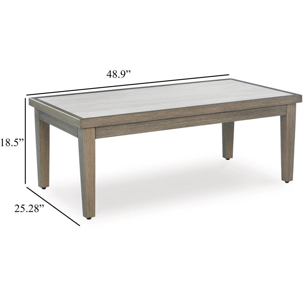 Benjara Inaya Outdoor Coffee Table, Brown, Beige Sintered Stone Top, 49 Inch