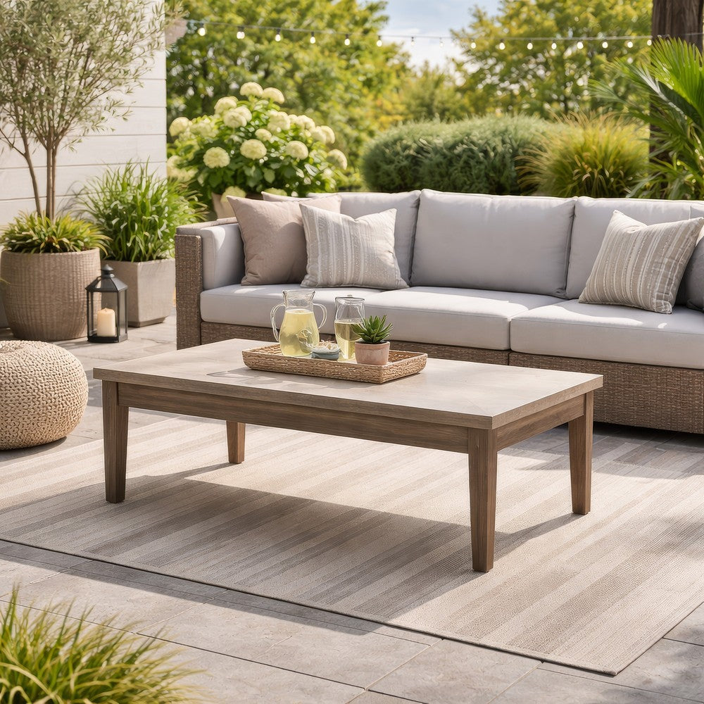 Benjara Inaya Outdoor Coffee Table, Brown, Beige Sintered Stone Top, 49 Inch