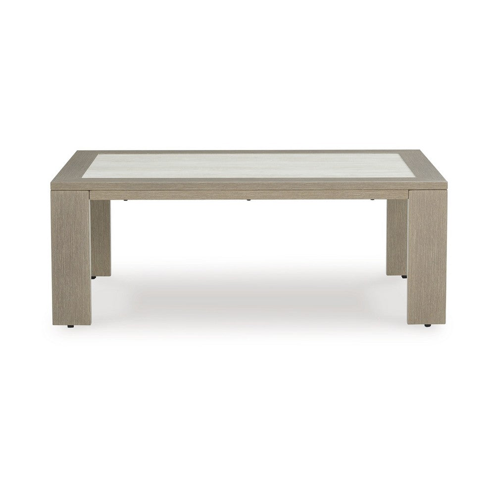 Benjara Isle Outdoor Cocktail Coffee Table, Woodlike Gray Brown Metal, 48 Inch