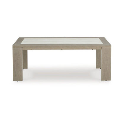 Benjara Isle Outdoor Cocktail Coffee Table, Woodlike Gray Brown Metal, 48 Inch