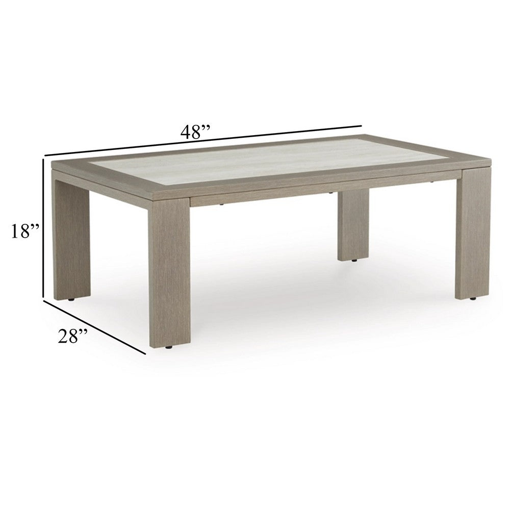Benjara Isle Outdoor Cocktail Coffee Table, Woodlike Gray Brown Metal, 48 Inch