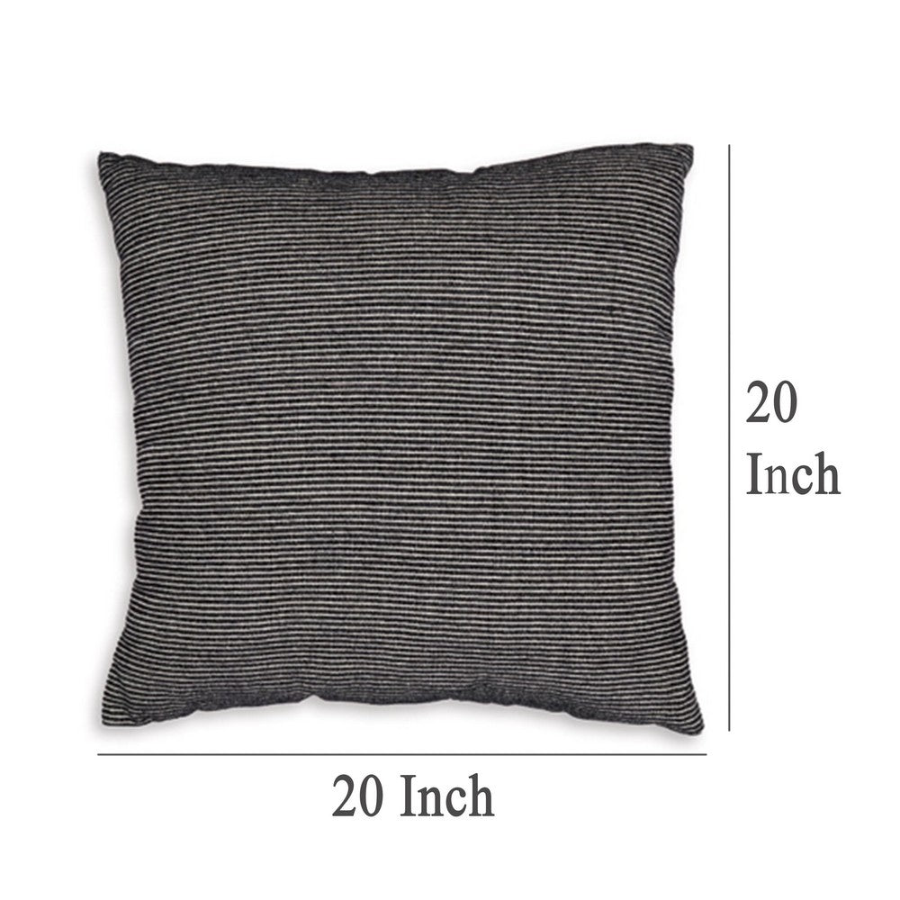 Benjara Square Accent Throw Pillow, 20 Inch, Striped Black Cotton, Gray Brown