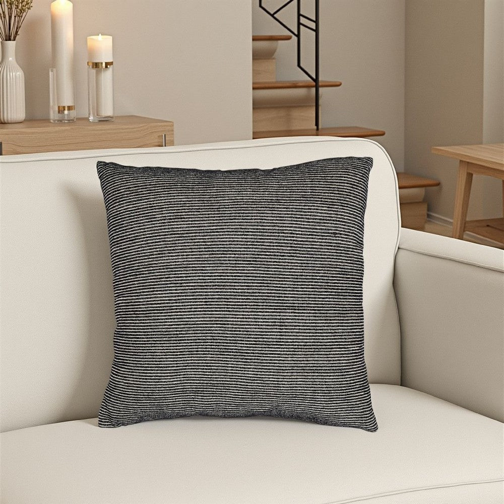 Benjara Square Accent Throw Pillow, 20 Inch, Striped Black Cotton, Gray Brown