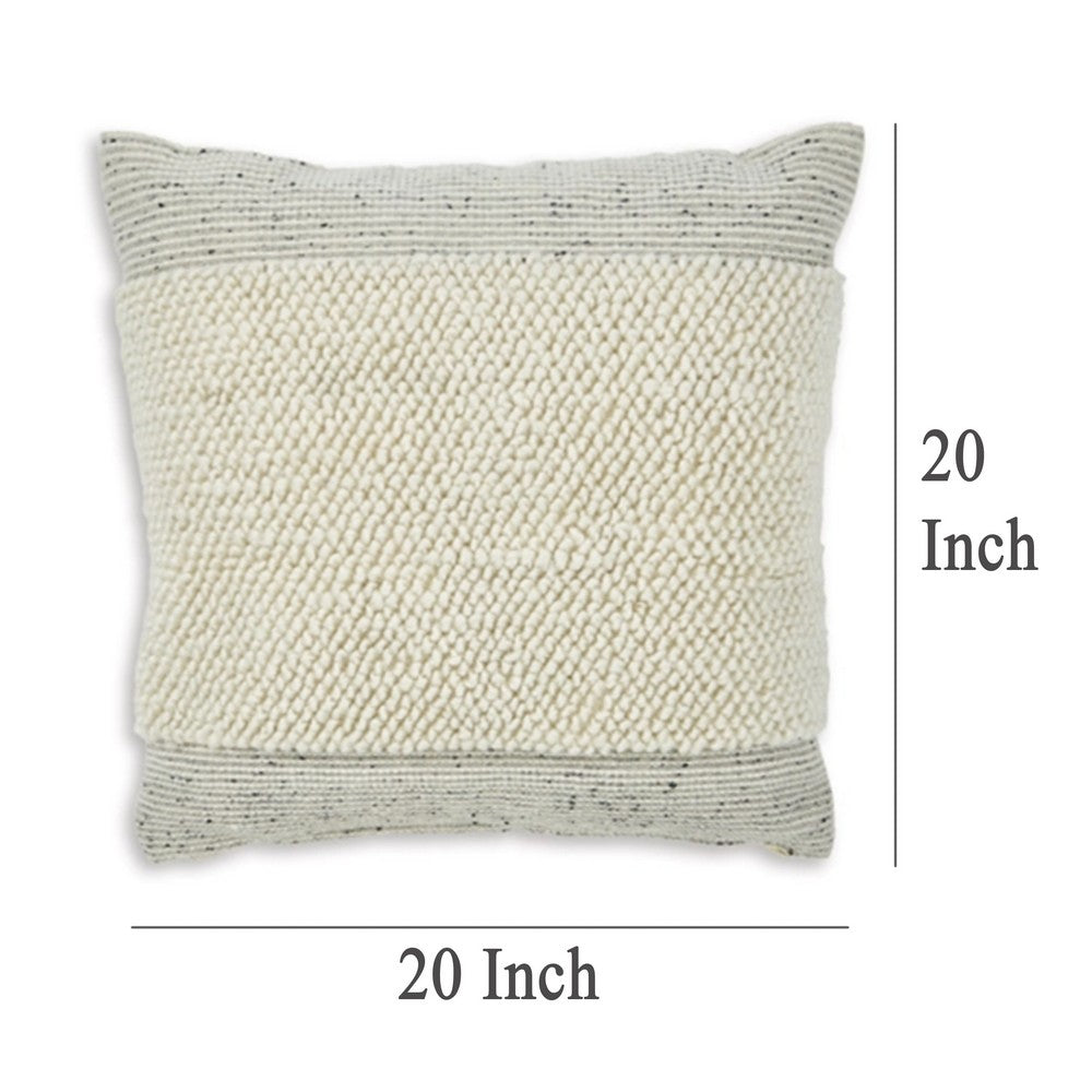 Benjara Square Accent Throw Pillow, 20 Inch, White And Gray Stripes, Polyfill