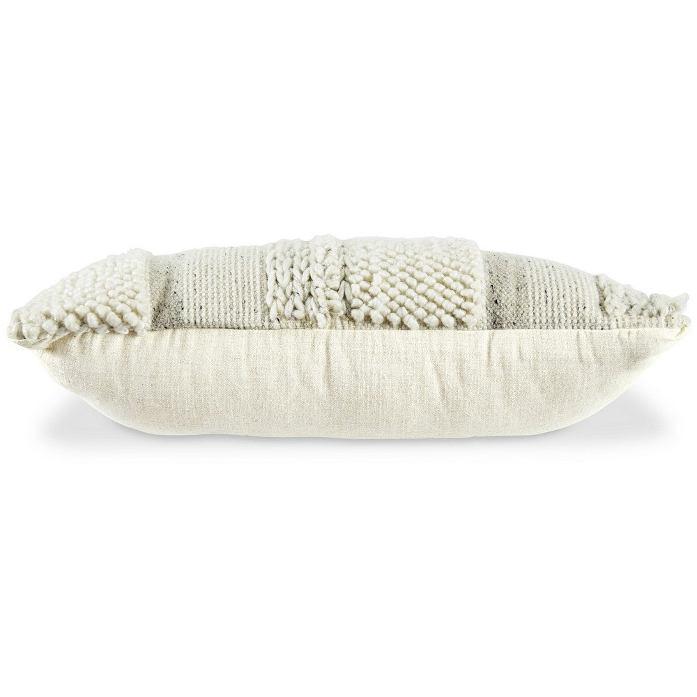 Benjara Lumbar Accent Throw Pillow, Gray White Embossed Stripes, 14 x 20
