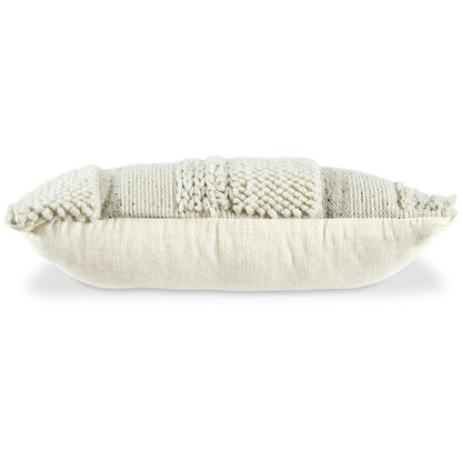 Benjara Lumbar Accent Throw Pillow, Gray White Embossed Stripes, 14 x 20