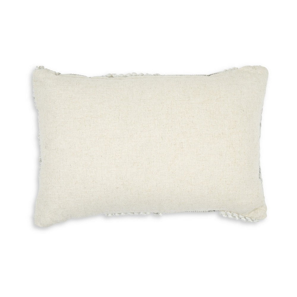 Benjara Lumbar Accent Throw Pillow, Gray White Embossed Stripes, 14 x 20