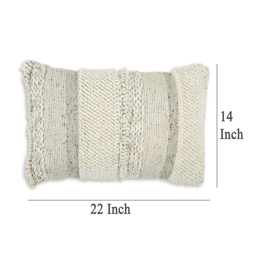 Benjara Lumbar Accent Throw Pillow, Gray White Embossed Stripes, 14 x 20