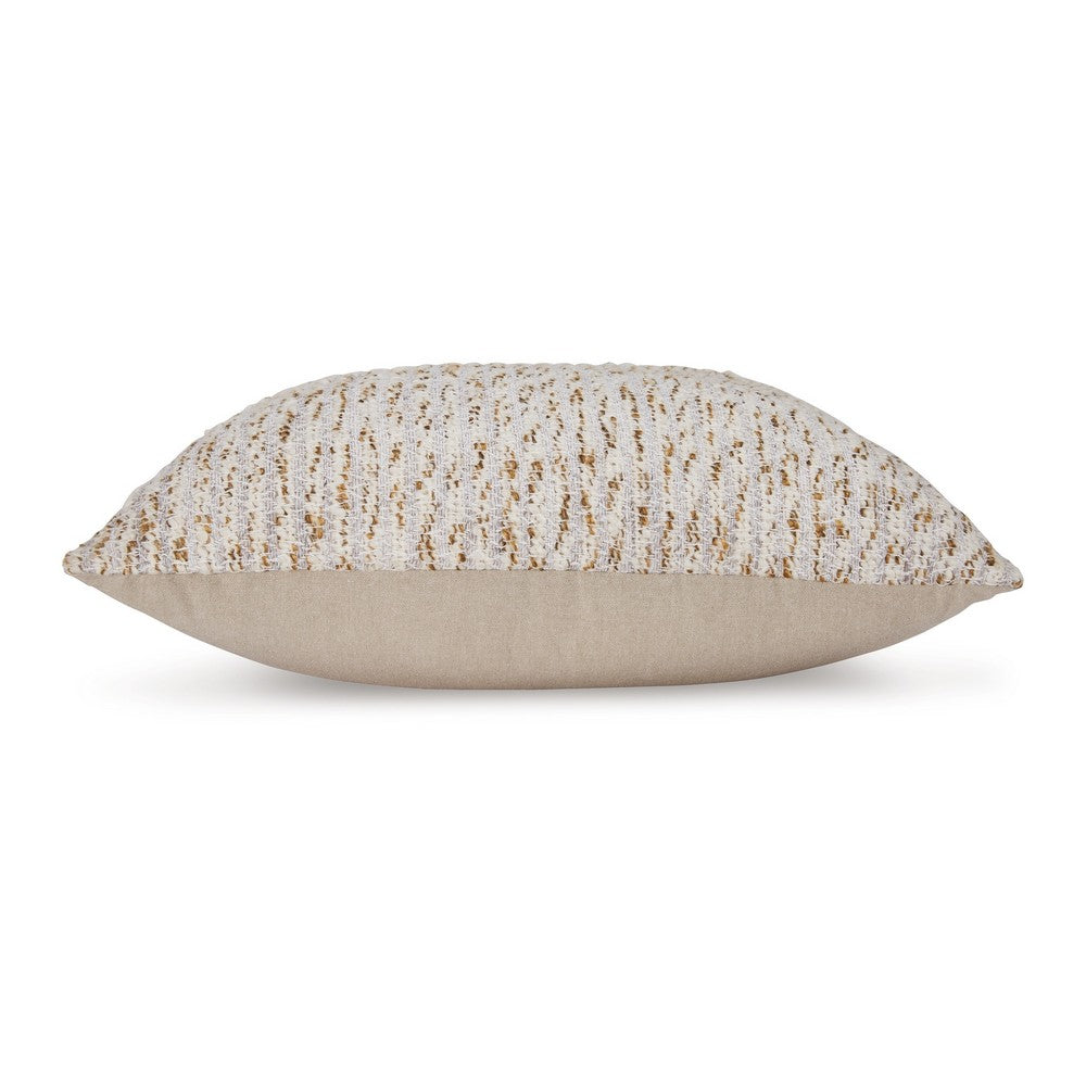 Benjara Lora Square Accent Throw Pillow, 20 Inch, Abstract Gold Stripes, Ivory
