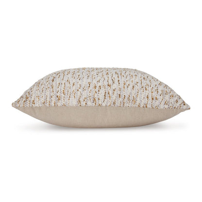 Benjara Lora Square Accent Throw Pillow, 20 Inch, Abstract Gold Stripes, Ivory