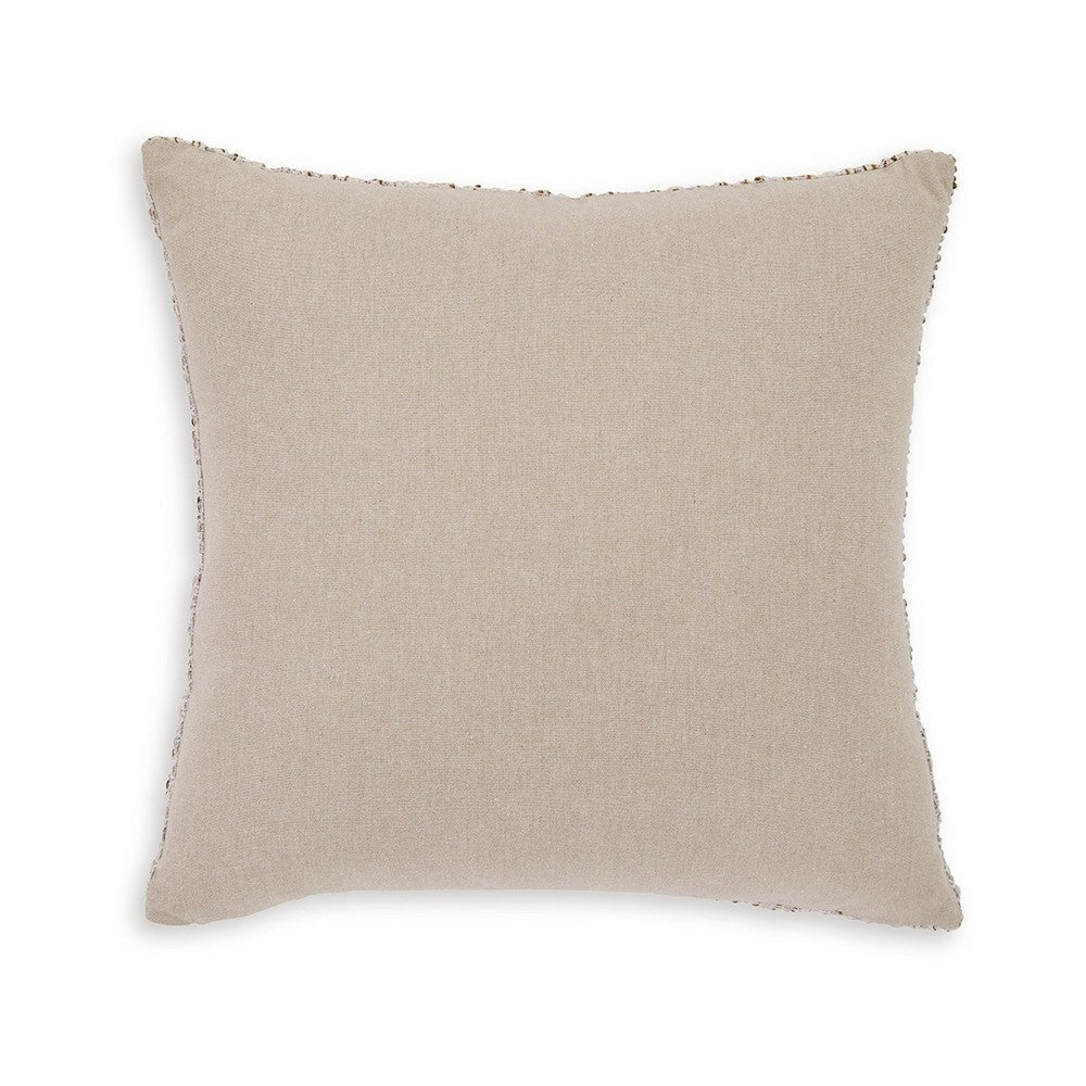 Benjara Lora Square Accent Throw Pillow, 20 Inch, Abstract Gold Stripes, Ivory