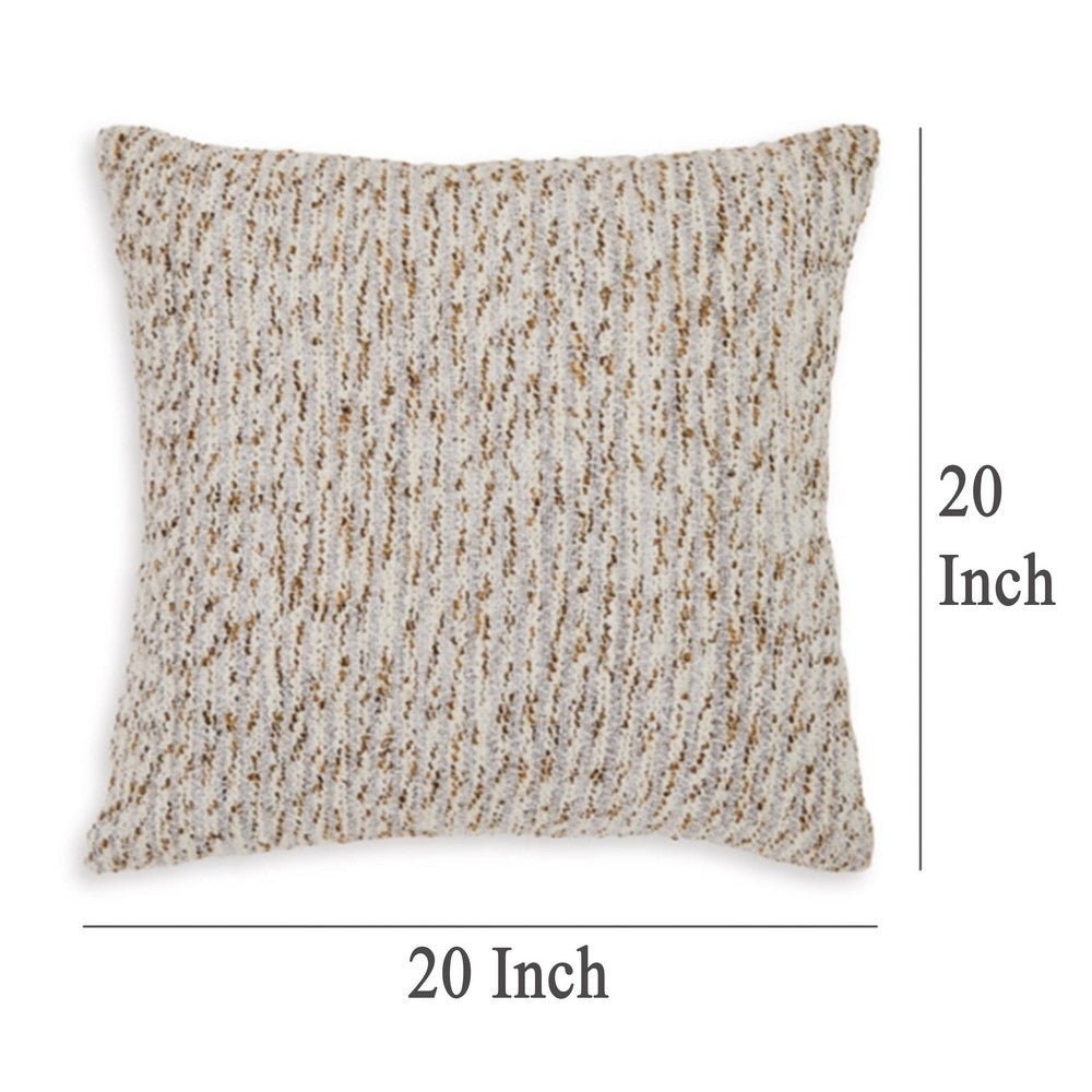 Benjara Lora Square Accent Throw Pillow, 20 Inch, Abstract Gold Stripes, Ivory