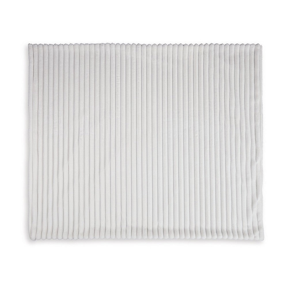 Benjara Visha Throw Blanket, Jacquard Faux Fur Stripes, Modern White Polyester