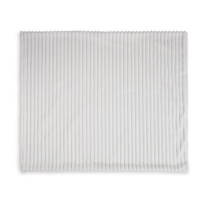 Benjara Visha Throw Blanket, Jacquard Faux Fur Stripes, Modern White Polyester