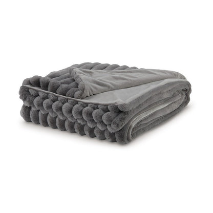 Benjara Visha Throw Blanket, Jacquard Faux Fur Stripes, Modern Gray Polyester