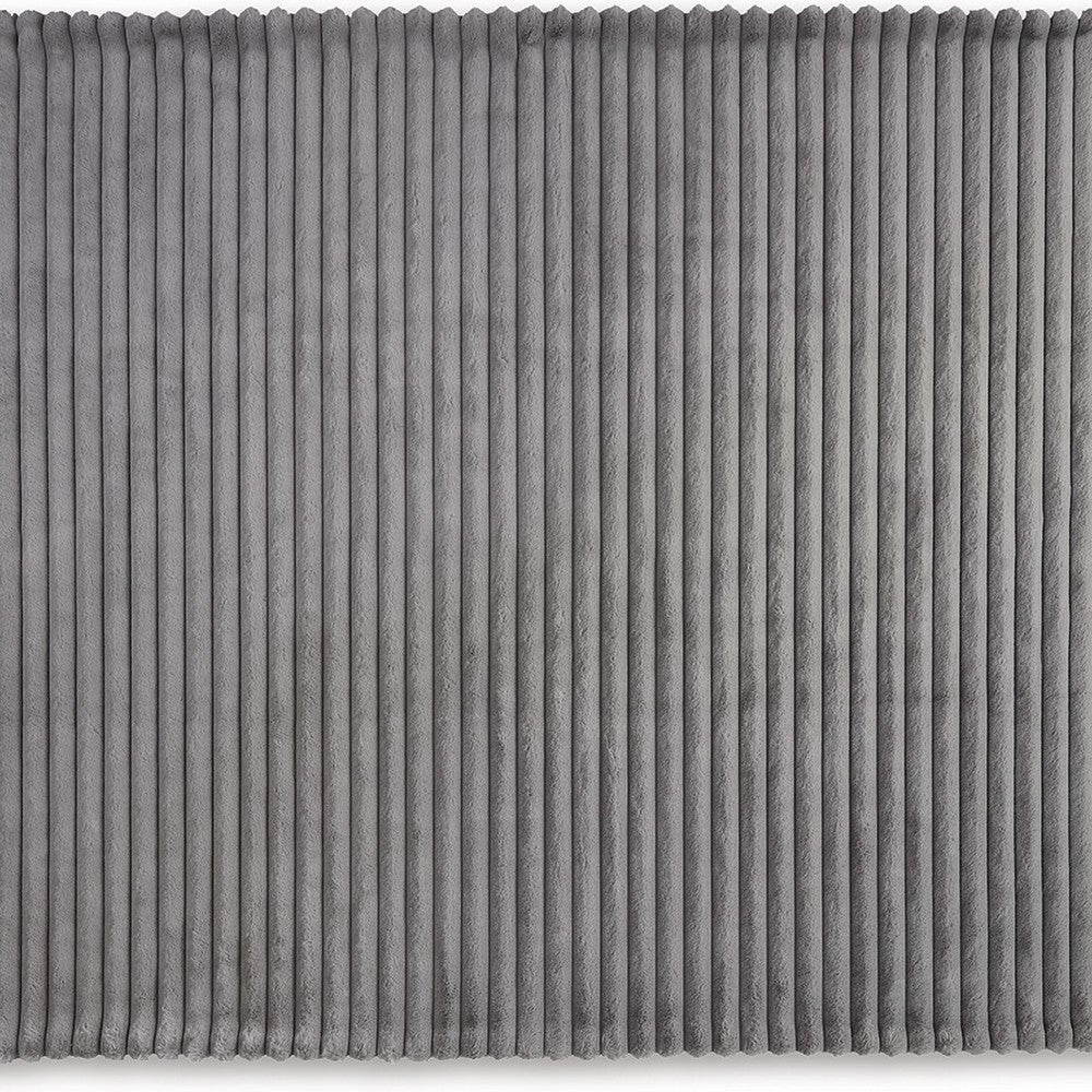 Benjara Visha Throw Blanket, Jacquard Faux Fur Stripes, Modern Gray Polyester
