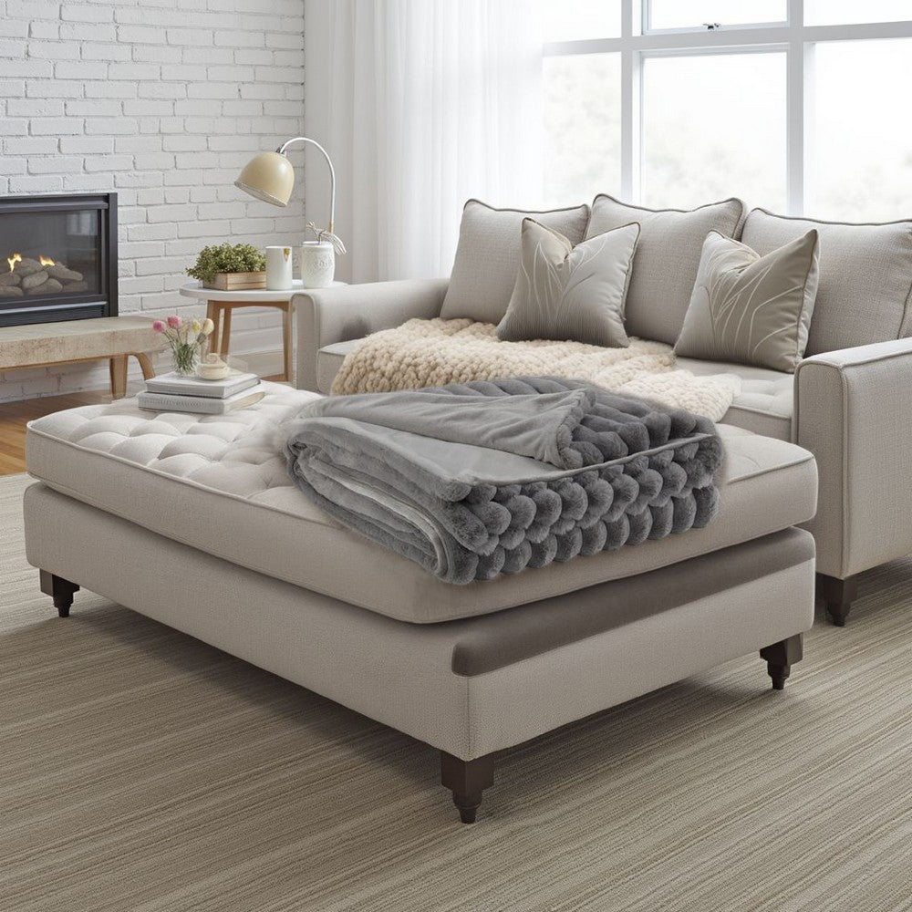 Benjara Visha Throw Blanket, Jacquard Faux Fur Stripes, Modern Gray Polyester