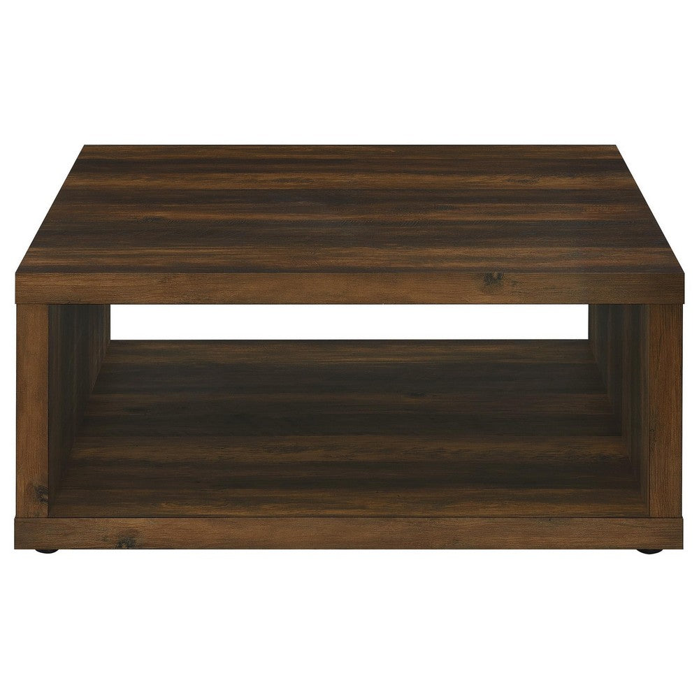 Benjara Rizz Coffee Table, Square Cube Design Open Shelf, 36 Inch Dark Brown