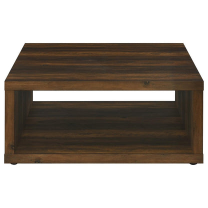 Benjara Rizz Coffee Table, Square Cube Design Open Shelf, 36 Inch Dark Brown
