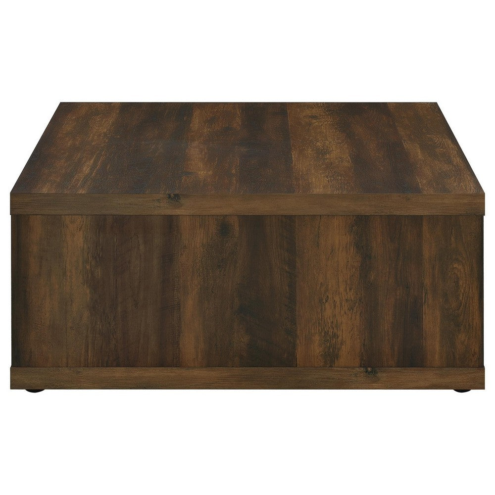 Benjara Rizz Coffee Table, Square Cube Design Open Shelf, 36 Inch Dark Brown