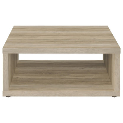 Benjara Rizz Coffee Table, Square Cube Design Open Shelf, 36 Inch Light Brown