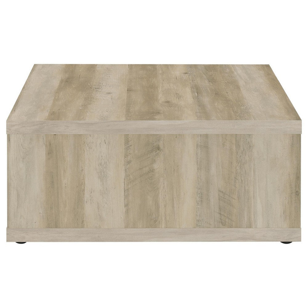 Benjara Rizz Coffee Table, Square Cube Design Open Shelf, 36 Inch Light Brown
