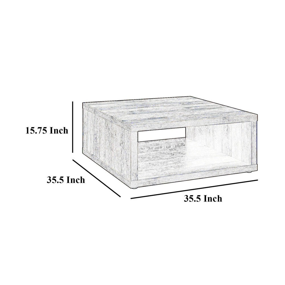 Benjara Rizz Coffee Table, Square Cube Design Open Shelf, 36 Inch Light Brown