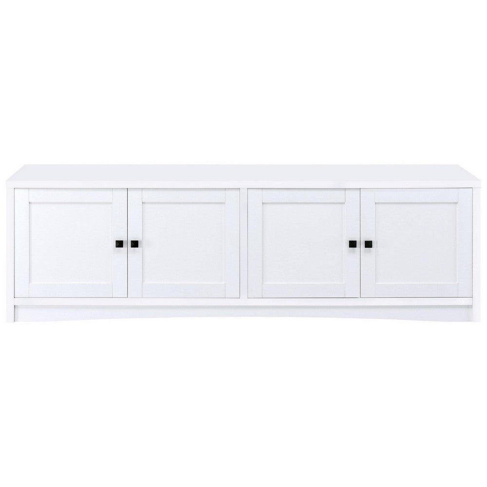 Benjara Donna TV Stand Media Cabinet with 4 Doors, White Melamine 78 Inch