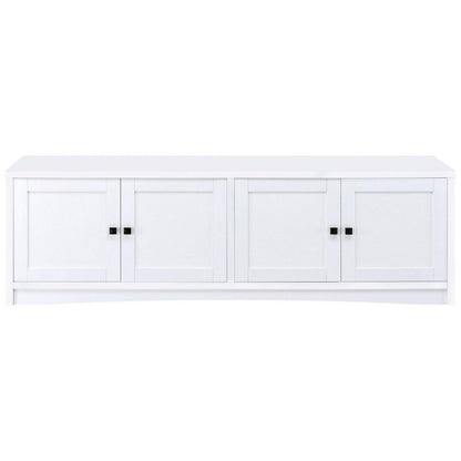Benjara Donna TV Stand Media Cabinet with 4 Doors, White Melamine 78 Inch