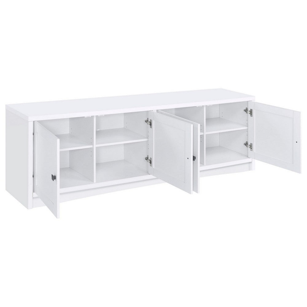 Benjara Donna TV Stand Media Cabinet with 4 Doors, White Melamine 78 Inch