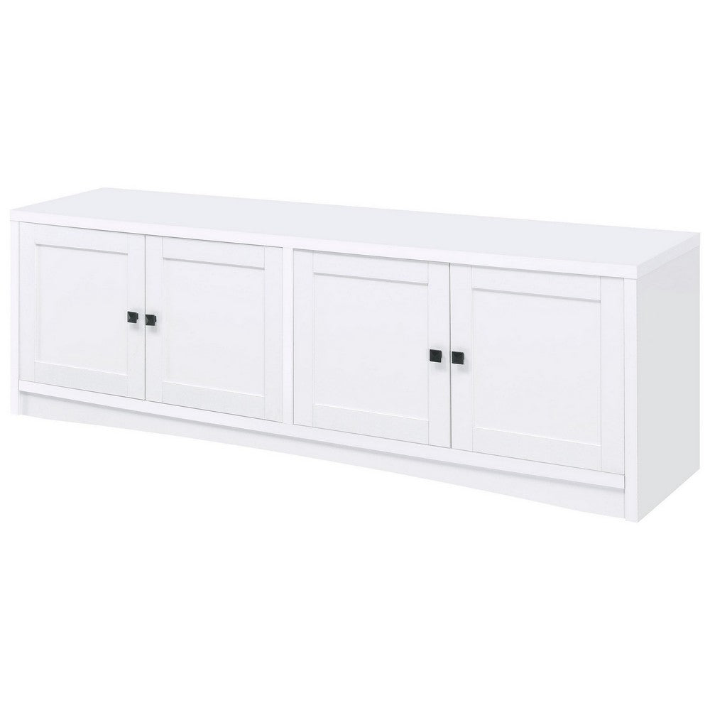 Benjara Donna TV Stand Media Cabinet with 4 Doors, White Melamine 78 Inch